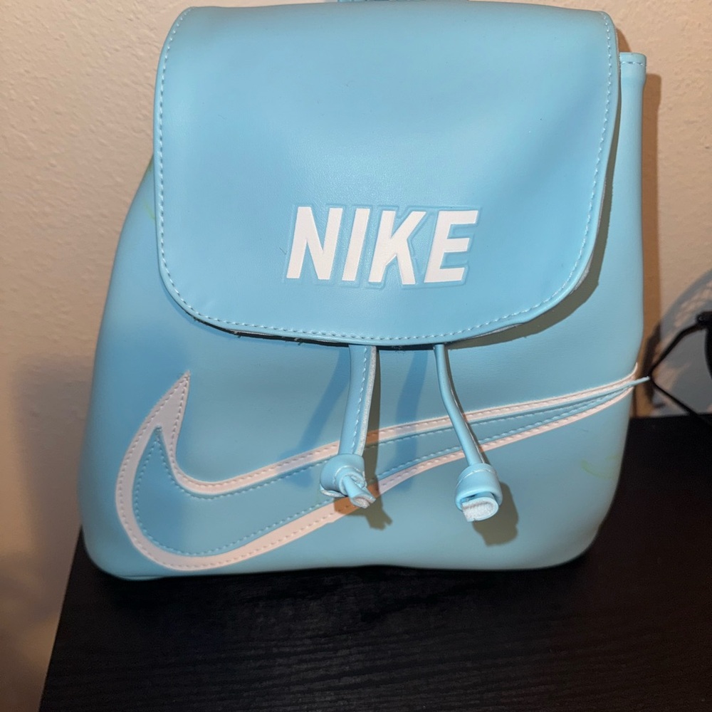 NWOT Nike Sky Blue Faux Leather Backpack